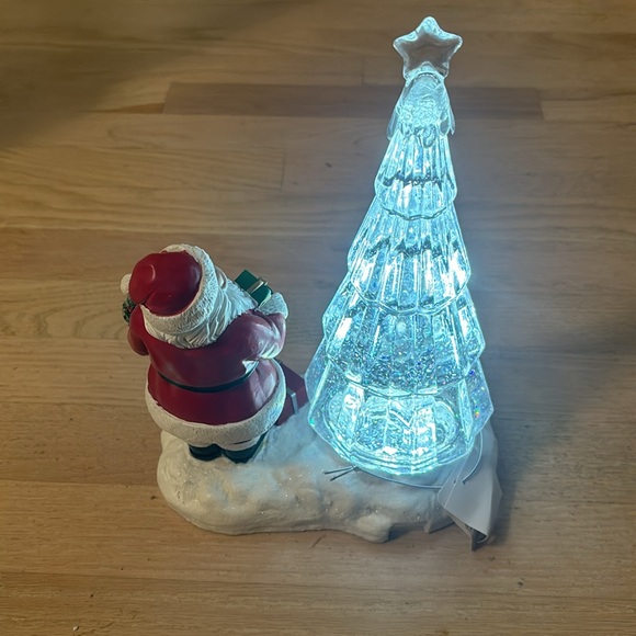 NIB RAZ Imports Lighted Swirling Silver Glitter Tree with Santa - Picture 4 of 5